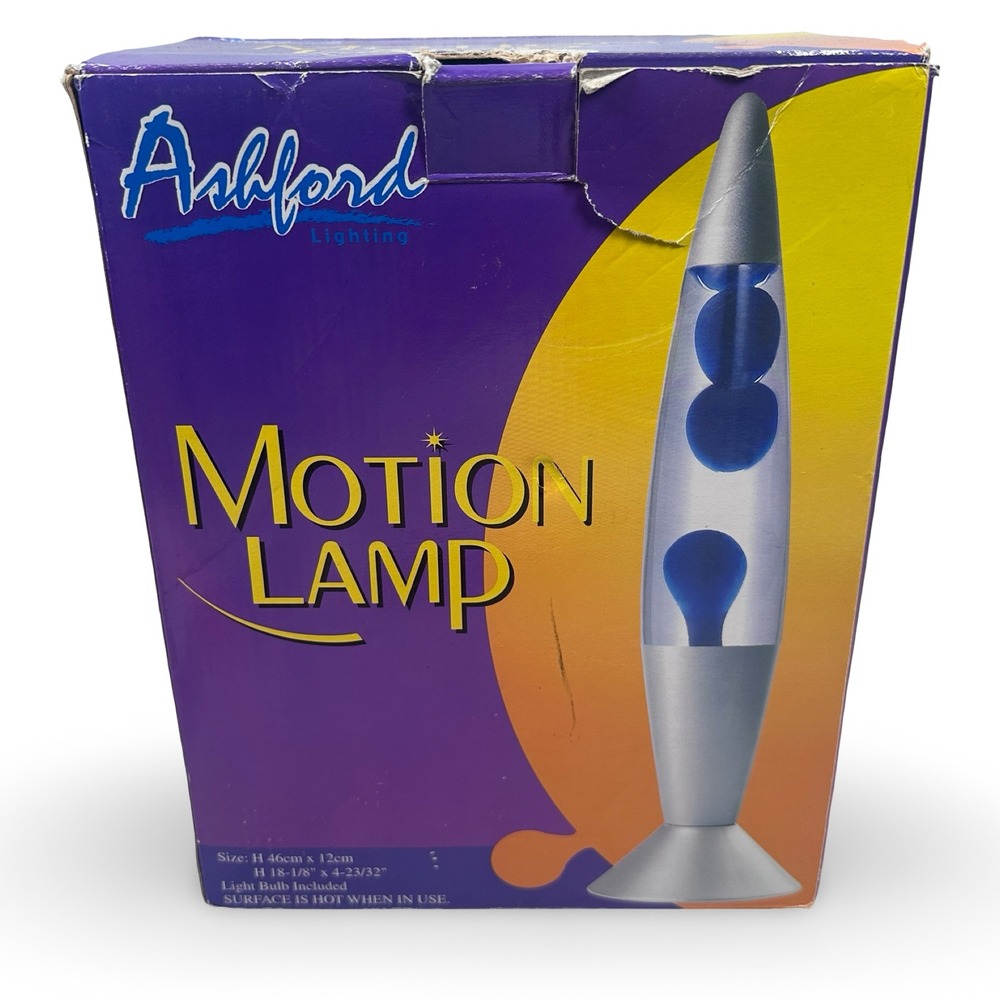 Vintage Ashford Lighting Motion Lava Lamp Blue Wax Gray Base 18" w/ Box Bulbs